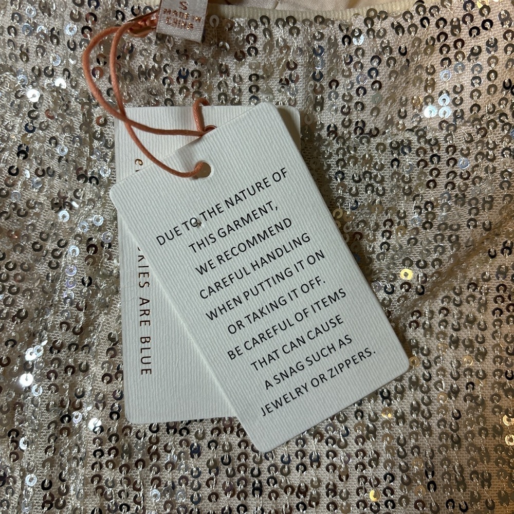 Skies are Blue | Sequin Silver Straight Leg Pants | Sz S - Picture 4 of 6